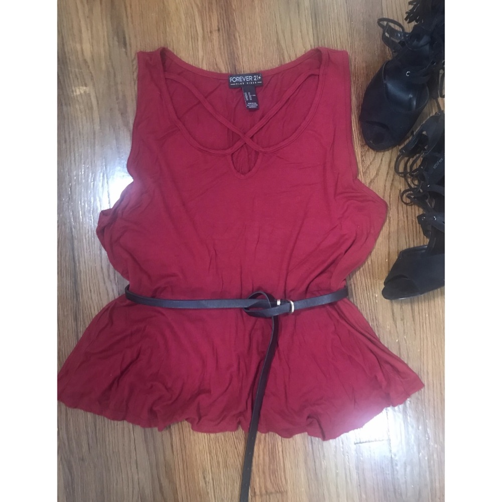 Red sleeveless peplum top